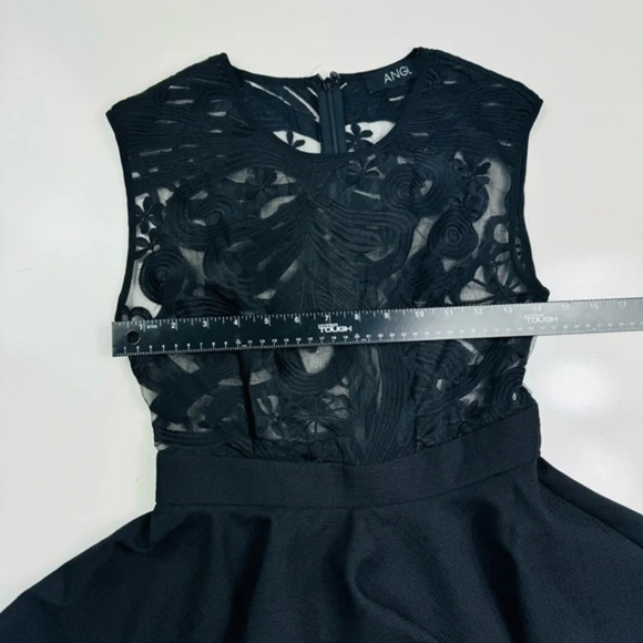 ANGL Black Sheer Lace Embroidered Fit And Flare Dress Size Small - Picture 5 of 9